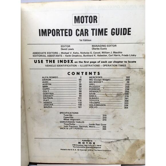 Vintage 1976 - MOTOR Imported Car Time Guide Service Estimate Manual 1st Edition - Picture 6 of 11